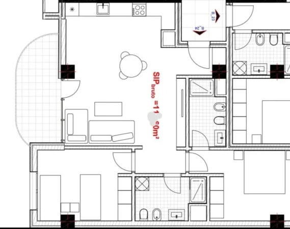 Tirane, shes apartament 2+1 Kati 6, 114 m² (Kaza Italia)