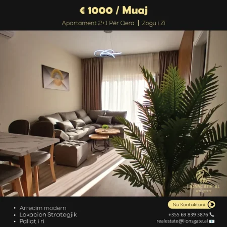 Tirane, jepet me qera apartament 2+1 , 1.000 € (Zogu i Zi)