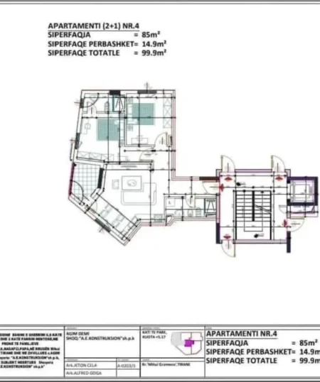 Tirane, shes apartament 2+1+Ballkon Kati 2, 100 m² 225.000 € (Tregu Elektrik)