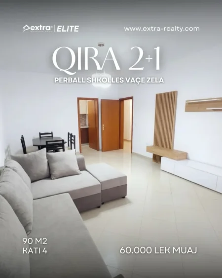 Tirane, jepet me qera apartament 2+1 Kati 4, 90 m² 600 € (Perball shkolles Vaçe Zela)