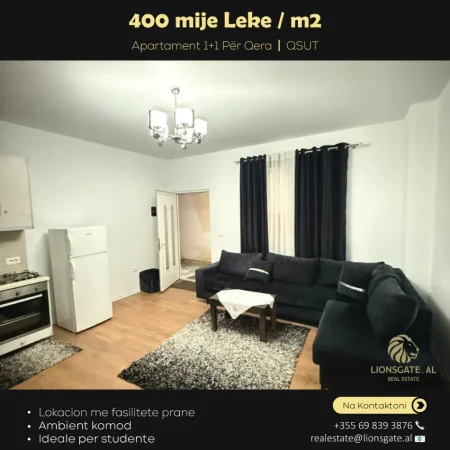 Tirane, jepet me qera apartament 1+1 , 40 m² 400 € (Spitali Amerikan 2)