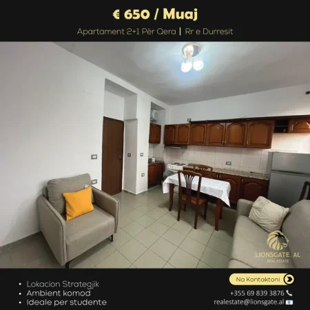 Tirane, jepet me qera apartament 2+1 , 70 m² 650 € (Rruga e Durresit)