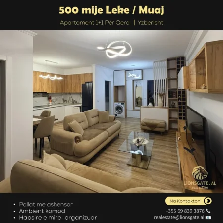 Tirane, jepet me qera apartament 1+1 , 50 m² 500 € (Yzberisht)