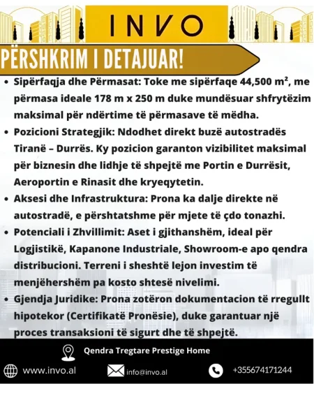 shitet toke , 44.500 m² (Autostrada Tirane - Durres)