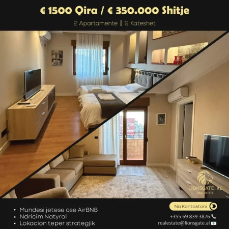 Tirane, jepet me qera apartament 1+1 , 1.500 € (9 Katshet)