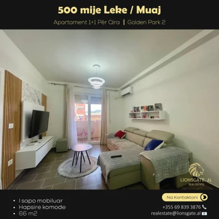 Tirane, jepet me qera apartament 1+1 , 66 m² 500 € (Golden Park 2)