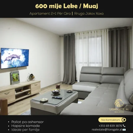 Tirane, jepet me qera apartament 2+1 , 78 m² 600 € (Rruga Jakov Xoxa)