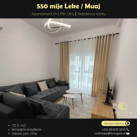 Tirane, jepet me qera apartament 2+1 , 77 m² 550 € (Rezidenca Kadiu)
