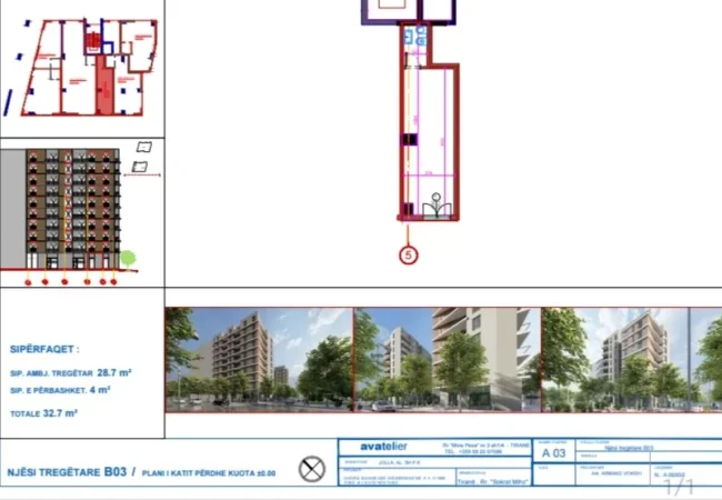 Tirane, jepet me qera dyqan Kati 0, 32.7 m² 500 €
