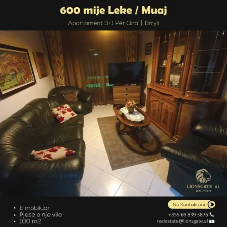Tirane, jepet me qera apartament 3+1 , 110 m² 600 € (Brryli)