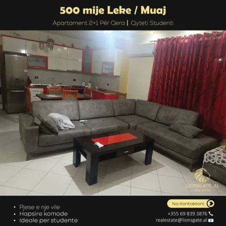 Tirane, jepet me qera apartament 2+1 , 70 m² 500 € (Qyteti Studenti)