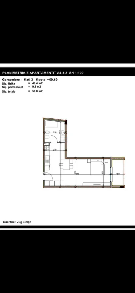 Tirane, shes apartament 1+1 Kati 3, 59 m² 69.000 € (Paskuqan)