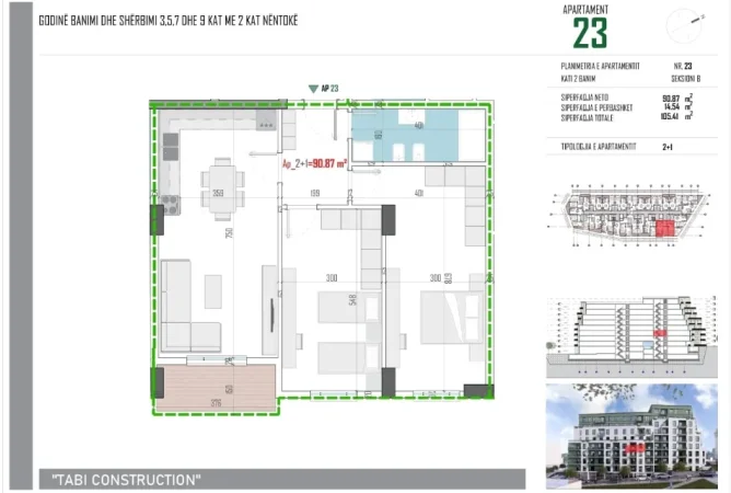 Tirane, shitet apartament 2+1 Kati 2, 105 m² 119.700 € 