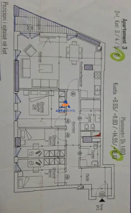 Tirane, shitet apartament 3+1+Ballkon Kati 6, 123 m² 190.000 € (ALI DEMI)