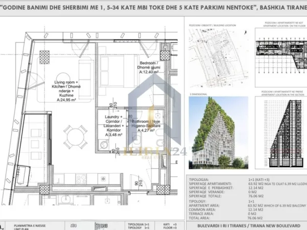 Tirane, shitet apartament 1+1+Ballkon Kati 10, 77 m² (Okazion! Apartament 1+1 per shitje tek Lion Park 3)