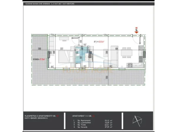 Shqiperi, shitet 1+1 Kati 3, 64 m² 