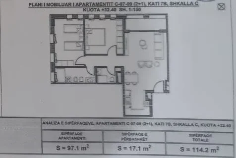 Tirane, shitet apartament 2+1 Kati 7, 114 m² 205.560 € (XHAMLLIKU)