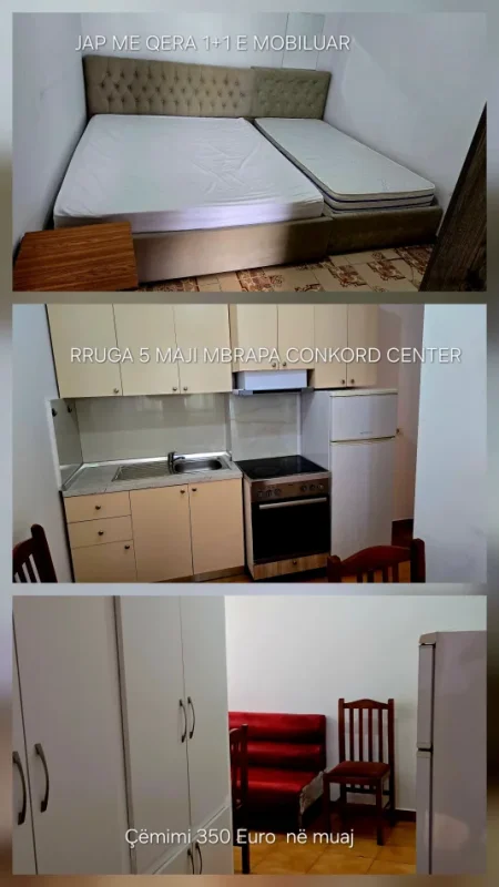Tirane, jepet me qera apartament 1+1 Kati 2, 350 € (Rruga 5 maji tirane)