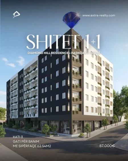 Tirane, shitet apartament 1+1+Ballkon Kati 3, 63 m² 87.000 € (paskuqan)