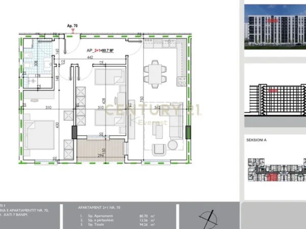 Shqiperi, shitet apartament 2+1 Kati 8, 94 m² 75.000 € 