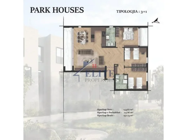 Tirane, shitet apartament 2+1+Ballkon Kati 1, 158 m² 291.800 € (Park House Residence)