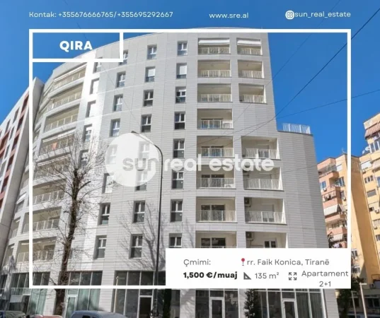 Tirane, jepet me qera apartament 2+1+Ballkon Kati 2, 135 m² 1.500 € (AFER PARKUT TE LIQENIT)