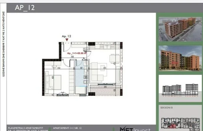 Tirane, shitet apartament 1+1 Kati 2, 64 m² 76.000 € (Rruga Lidhja e Prizrenit, Paskuqan, Tirana 1047, Albania)
