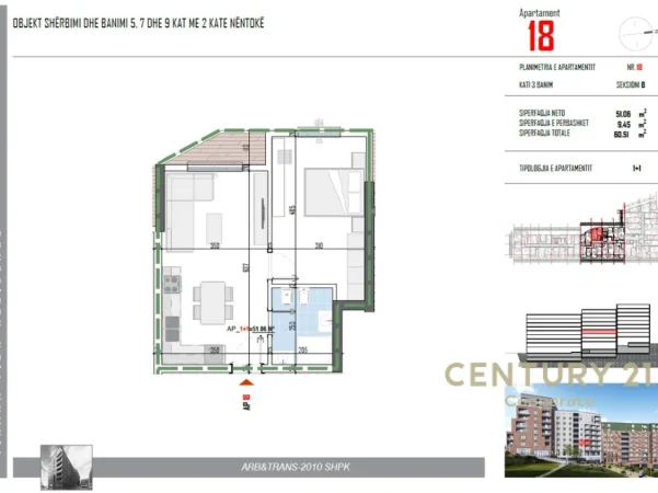 Tirane, shitet apartament 1+1 Kati 3, 60 m² 66.000 € (paskuqan)