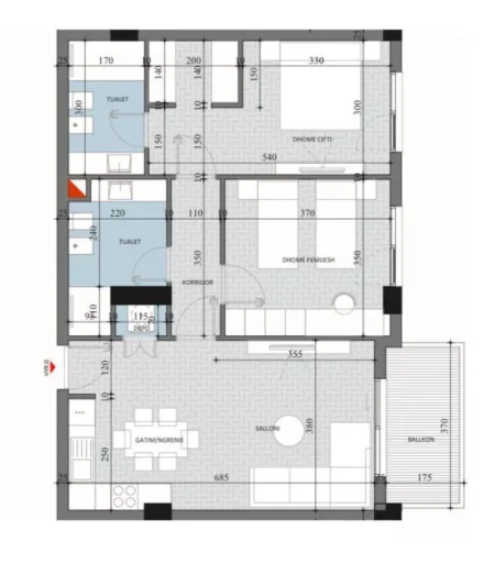 Tirane, shitet apartament 2+1+Ballkon , 102 m² 116.800 € (Diellon 2, Paskuqan)