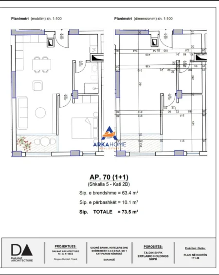 Sarande, shitet apartament 1+1+Ballkon Kati 3, 73 m² 124.950 € 