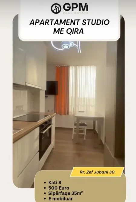 Jepet me qira apartament tip studio, përballë Shkollës “Dëshmorët e Lirisë” Kati 8, 500 €