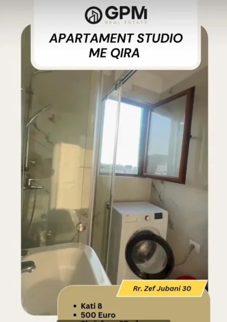 Jepet me qira apartament tip studio, përballë Shkollës “Dëshmorët e Lirisë” Kati 8, 500 €