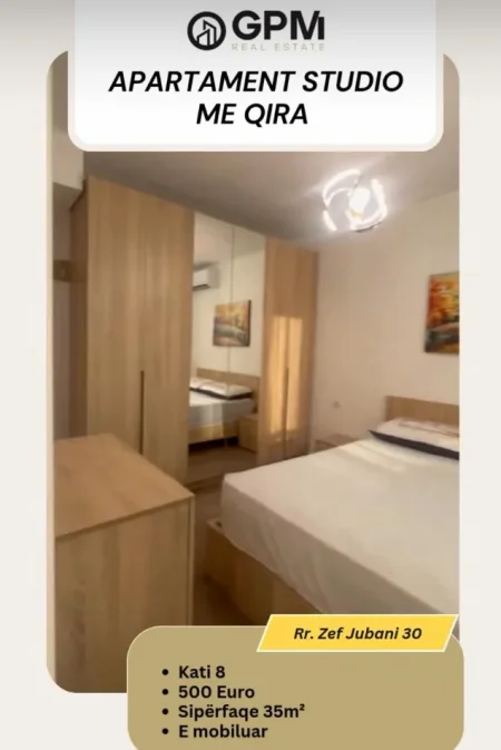 Jepet me qira apartament tip studio, përballë Shkollës “Dëshmorët e Lirisë” Kati 8, 500 €