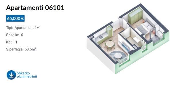 Tirane, shes apartament 1+1+BLK Kati 1, 54 m² 65.000 Euro (Rruga Pasho Hysa)