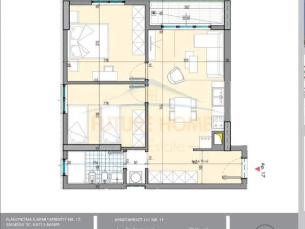 Tirane, shitet apartament 2+1+BLK Kati 3, 73 m² 71.300 Euro (UNIVER CITY)