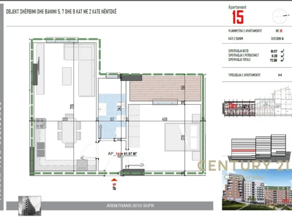 Tirane, shitet apartament 1+1 Kati 2, 73 m² 80.500 € 