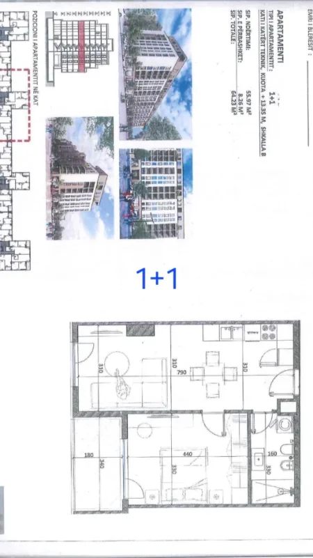 KAMEZ: SHITEN APARTAMENTE 1+1 ME SIPERFAQE NGA 61 M2-75 M2