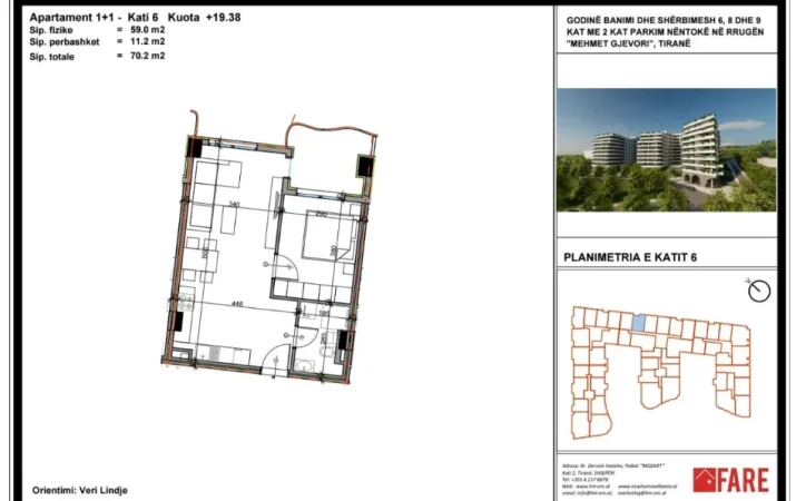 Tirane, shitet apartament 1+1 Kati 6, 70 m² 91.000 € (Rruga Mehmet Gjevori, Paskuqan, Albania)
