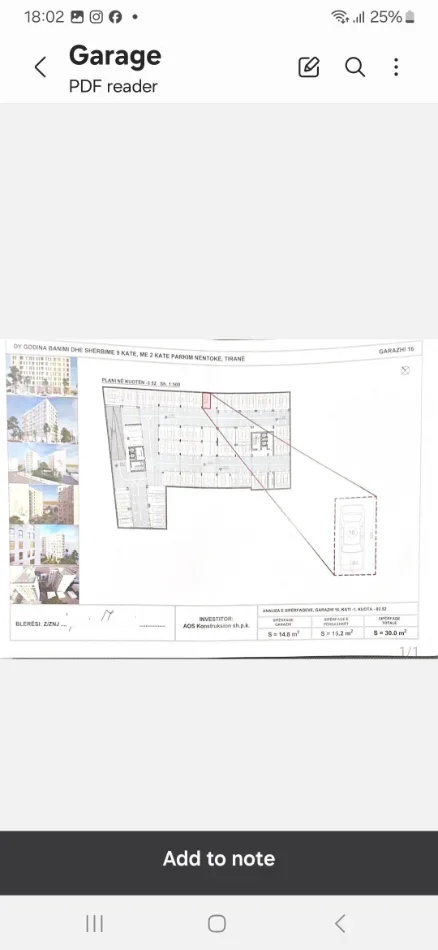 Tirane, shitet garazh | post parkimi Kati -1, 30 m² (Astir perball VILA L)