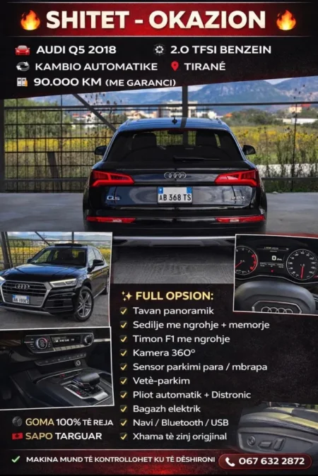 Tirane, shes SUV Audi 2018 Q-5 Benzin, e zeze automatik Kondicioner 100 km 18.000 €