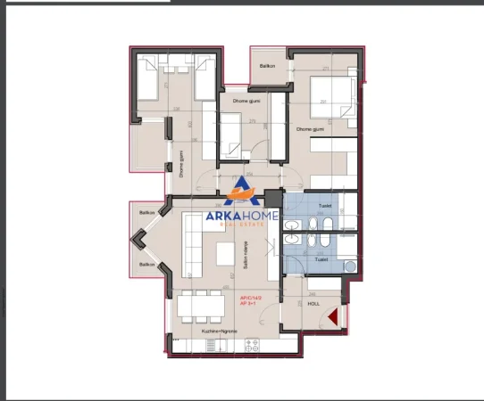 Tirane, shitet apartament 3+1+Ballkon Kati 14, 118 m² 377.500 € 