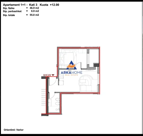Tirane, shitet apartament 1+1+Ballkon Kati 3, 55 m² 56.280 € 