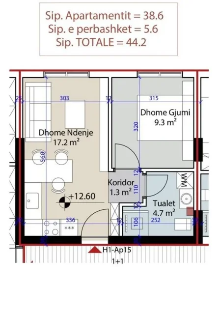 Durres, shes apartament 1+1 Kati 2, 44 m² 110.500 € (Porto Lalzi)