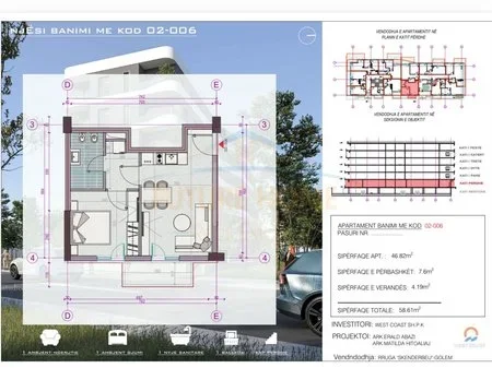 Golem, shitet apartament 1+1 Kati 0, 59 m² 73.200 € 