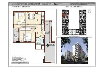 Tirane, jepet me qera apartament 1+1 Kati 7, 64 m² 500 € (rruga marie kraja)