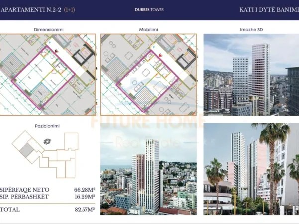 Durres, shitet apartament 1+1+Ballkon Kati 2, 83 m²