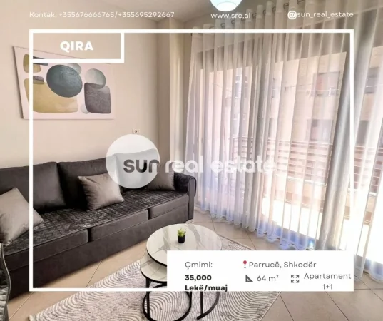 Shkoder, jepet me qera apartament 1+1+Ballkon Kati 5, 64 m² (PARRUCE)