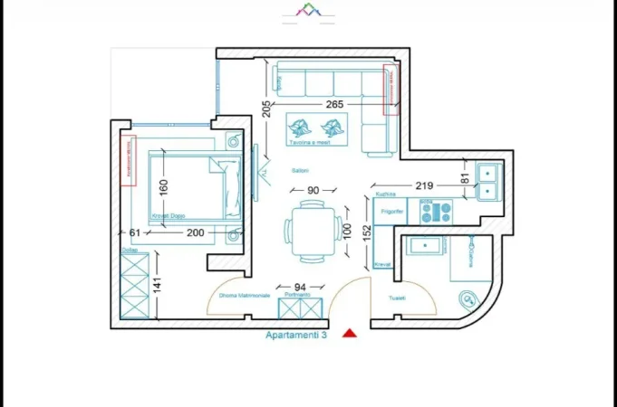 Vlore, shes apartament 1+1+Ballkon Kati 5, 56 m² (vlore)