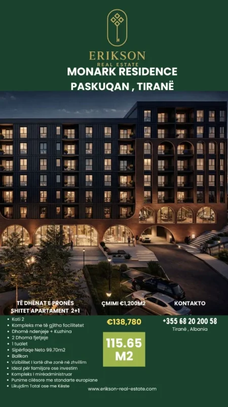 Tirane, shitet apartament 2+1 Kati 3, 115 m² 138.780 € (Rruga Azem Galica)