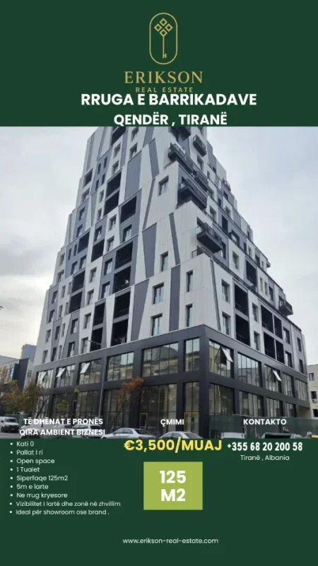Tirane, jepet me qera ambjent biznesi Kati 0, 125 m² 3.500 € (29 nentori ish dogana)